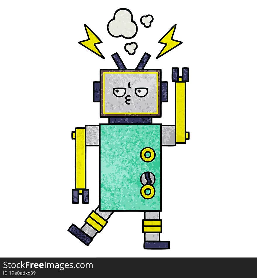 retro grunge texture cartoon of a robot