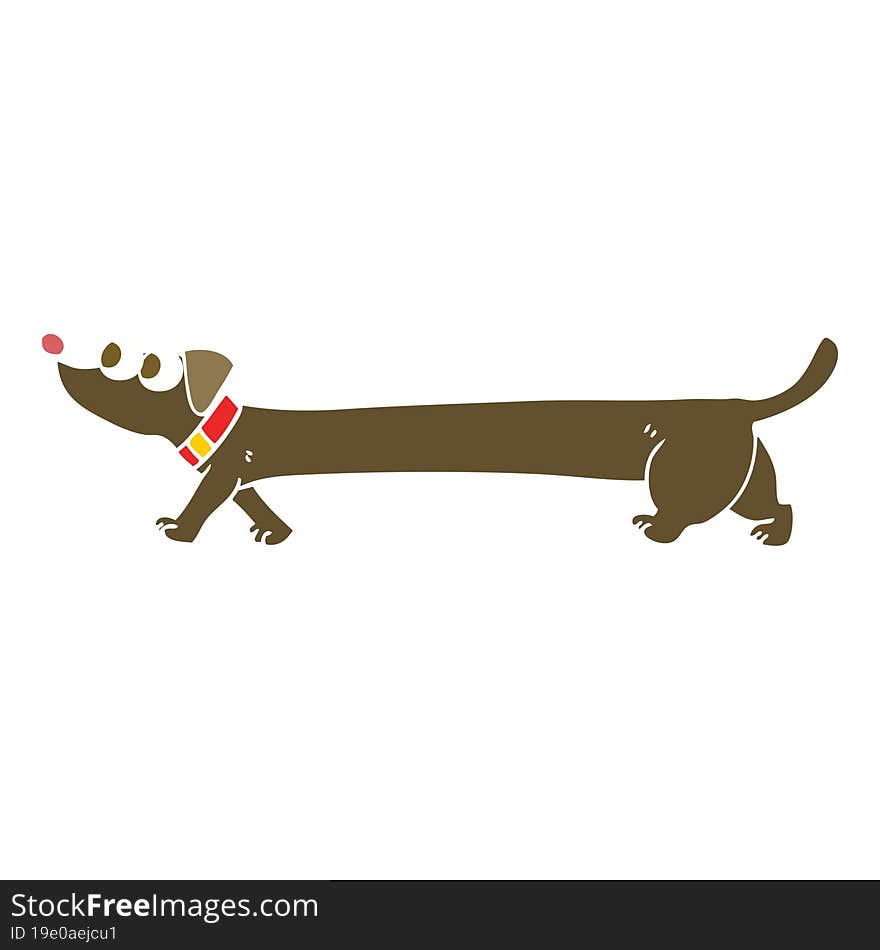 Flat Color Illustration Of A Cartoon Dachshund