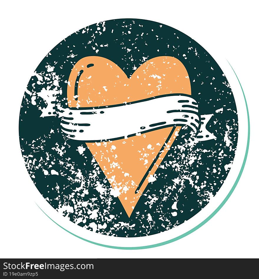 Distressed Sticker Tattoo Style Icon Of A Heart And Banner