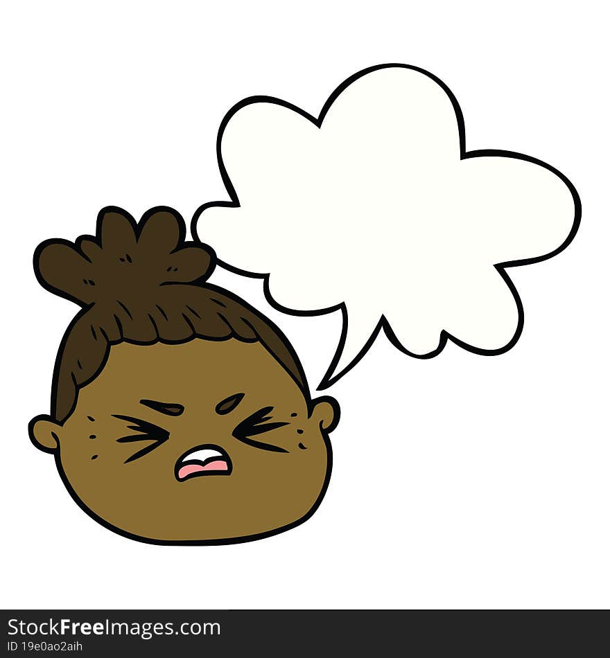 cartoon female face and speech bubble