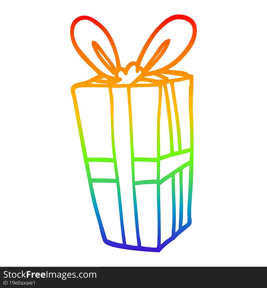 rainbow gradient line drawing of a cartoon christmas present