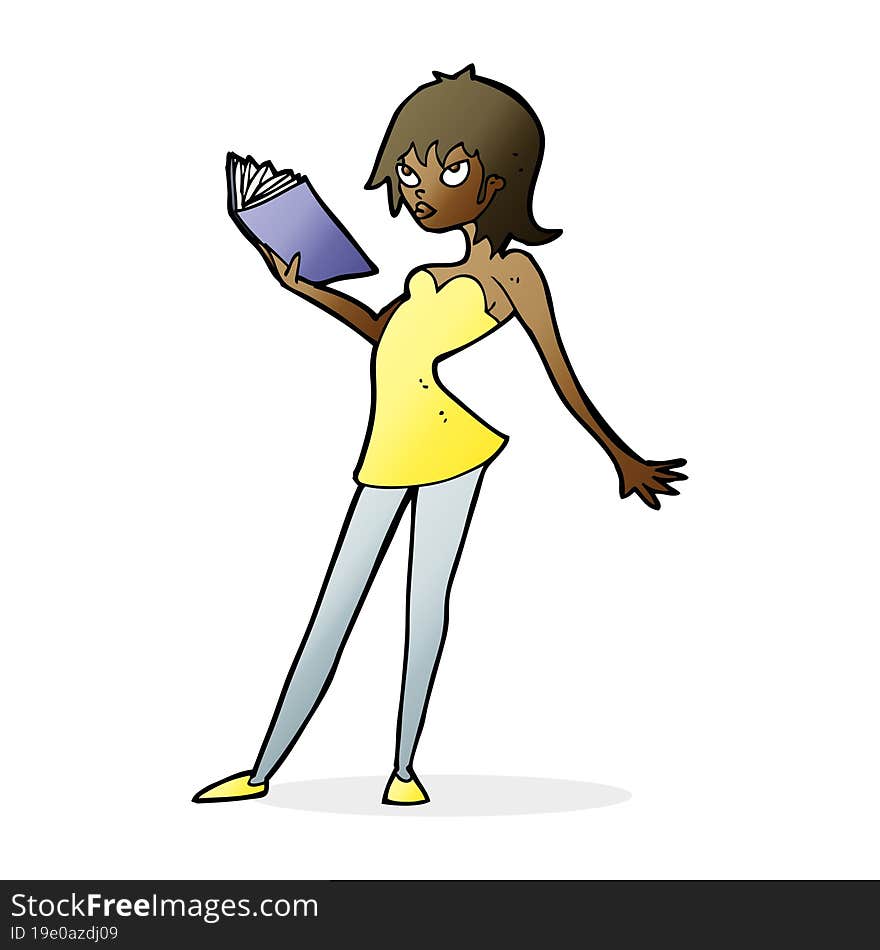 cartoon woman reading book