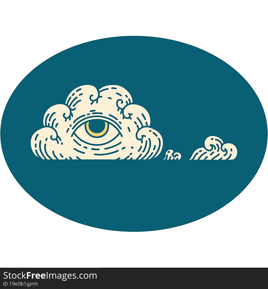 iconic tattoo style image of an all seeing eye cloud. iconic tattoo style image of an all seeing eye cloud