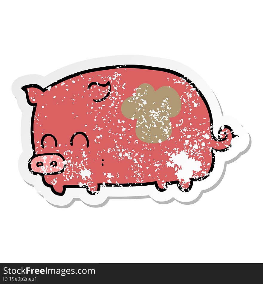 distressed sticker of a cute cartoon pig