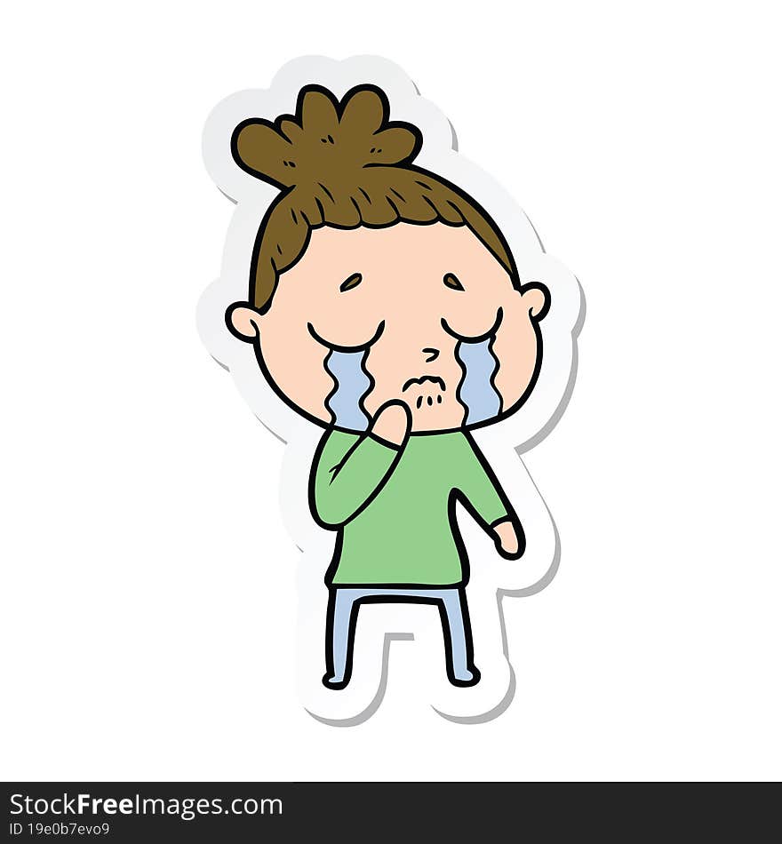 sticker of a cartoon crying woman