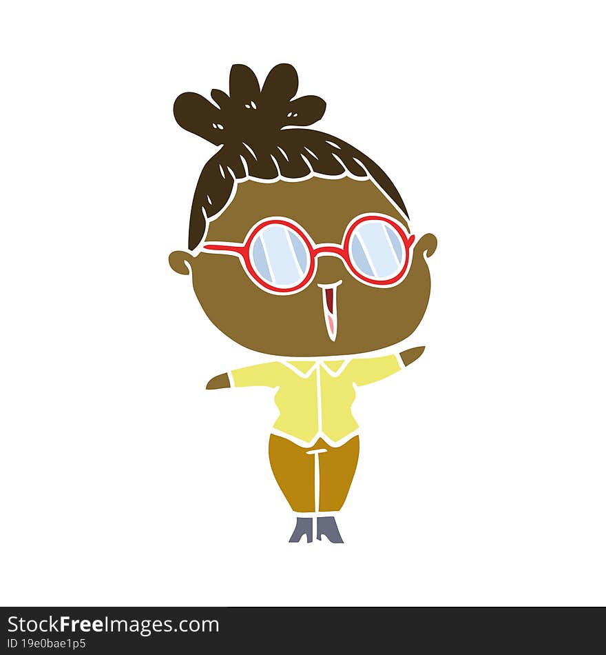 flat color style cartoon woman wearing spectacles