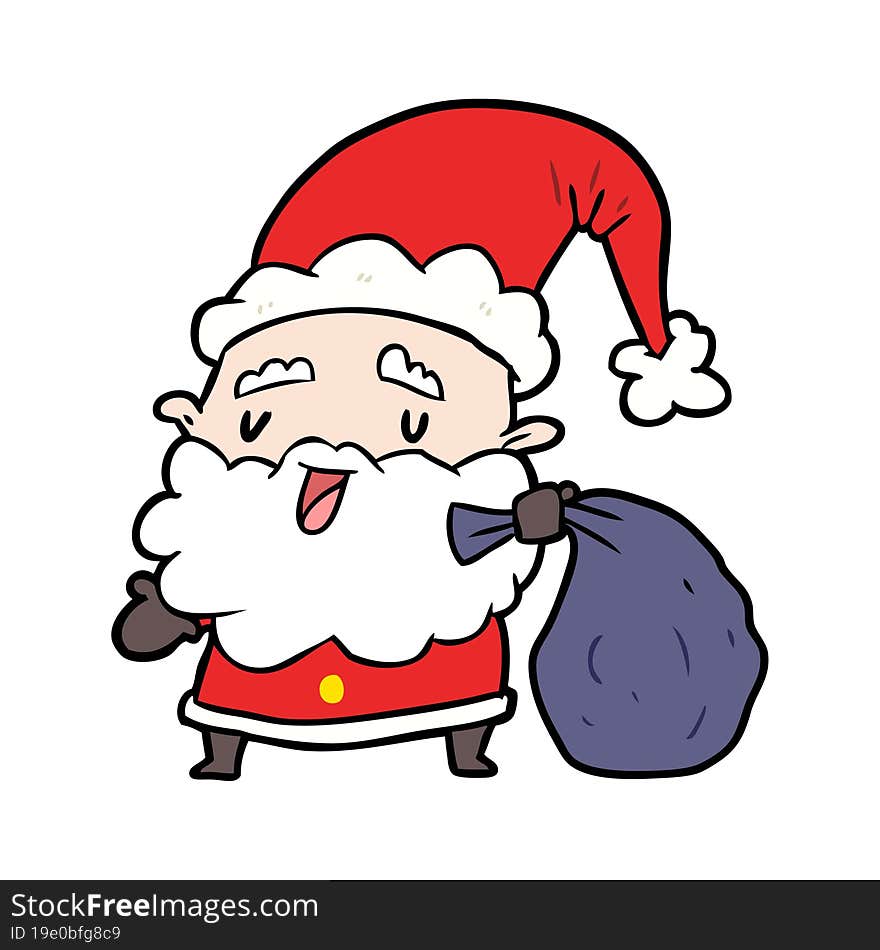 cartoon santa claus carrying sack of presents. cartoon santa claus carrying sack of presents