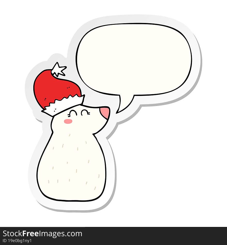 cartoon bear wearing christmas hat and speech bubble sticker