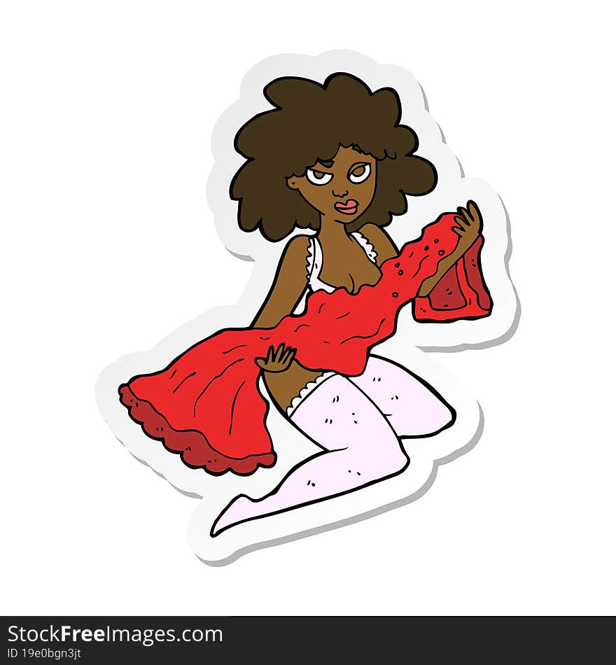 Sticker Of A Cartoon Woman Changing