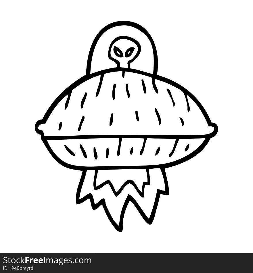 line drawing cartoon alien spaceship