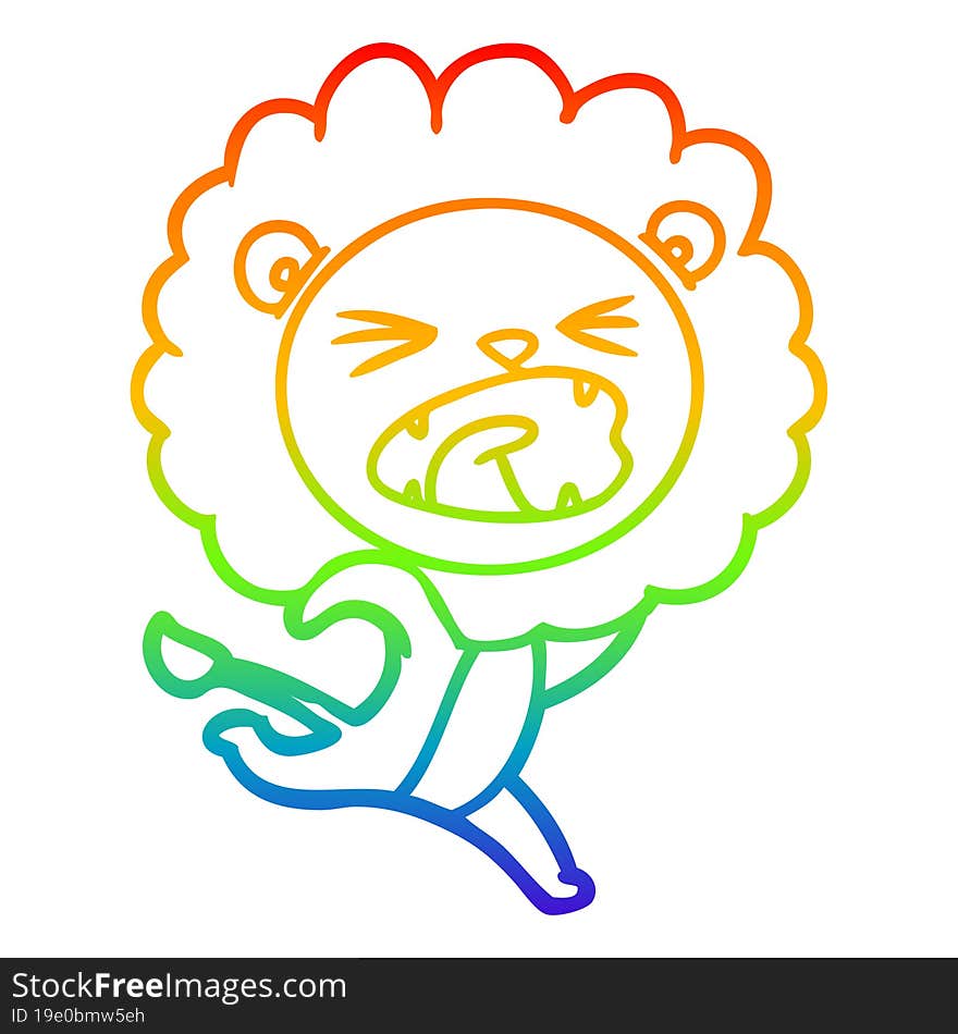 rainbow gradient line drawing cartoon running lion