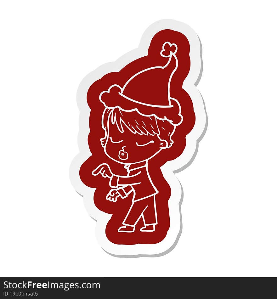 Cartoon  Sticker Of A Woman With Eyes Shut Wearing Santa Hat