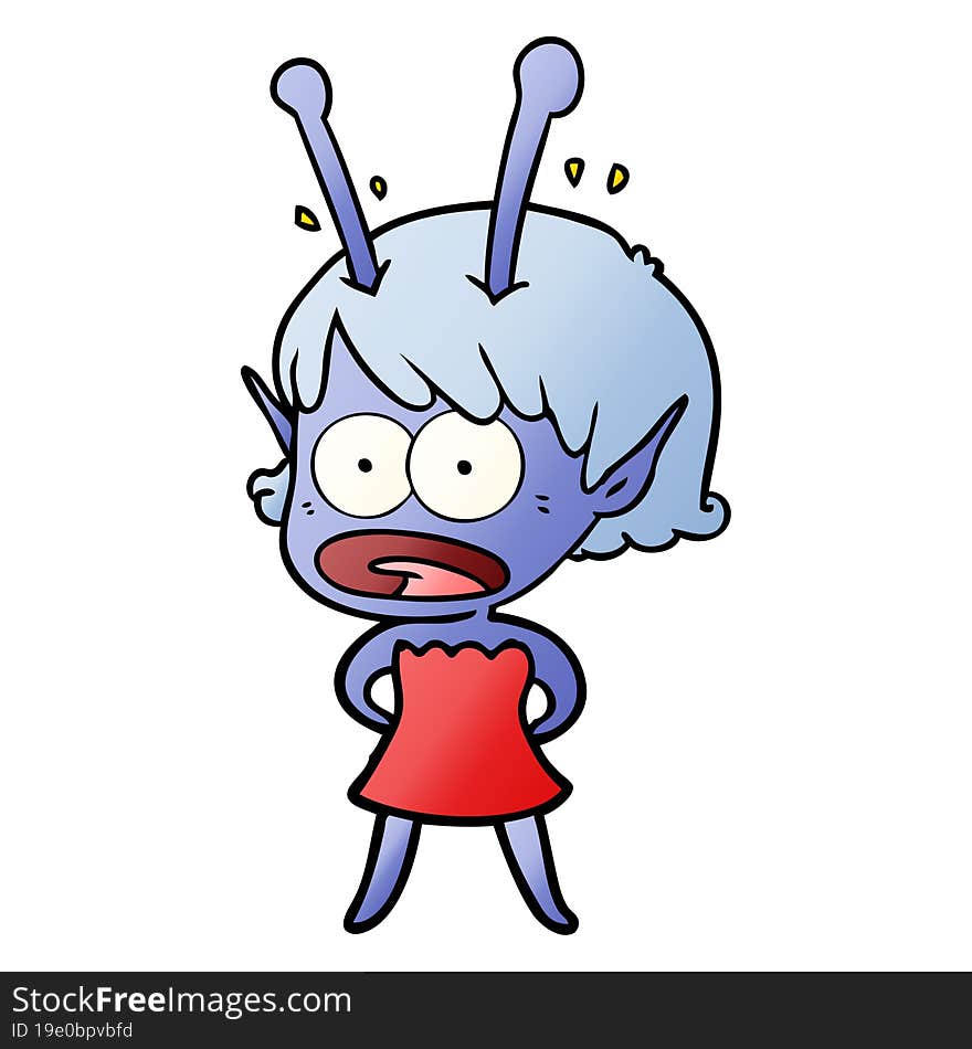 cartoon shocked alien girl. cartoon shocked alien girl