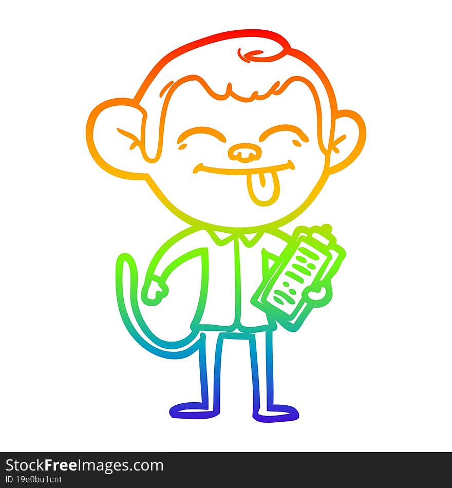 Rainbow Gradient Line Drawing Funny Cartoon Monkey