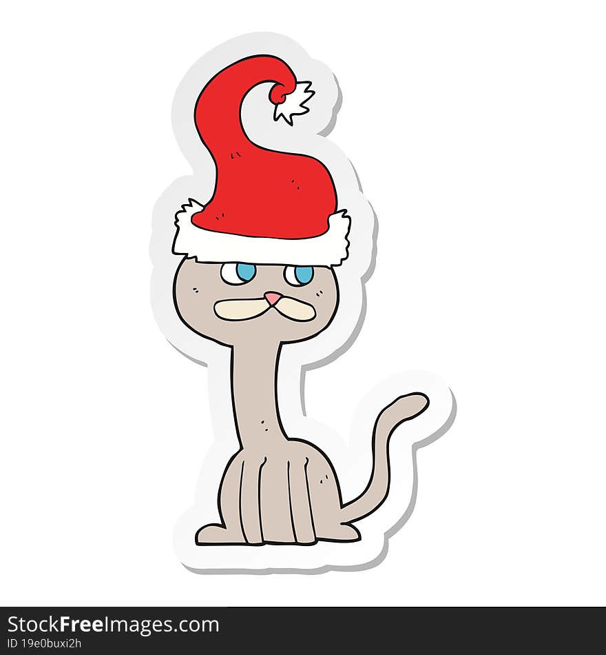 sticker of a cartoon cat wearing christmas hat