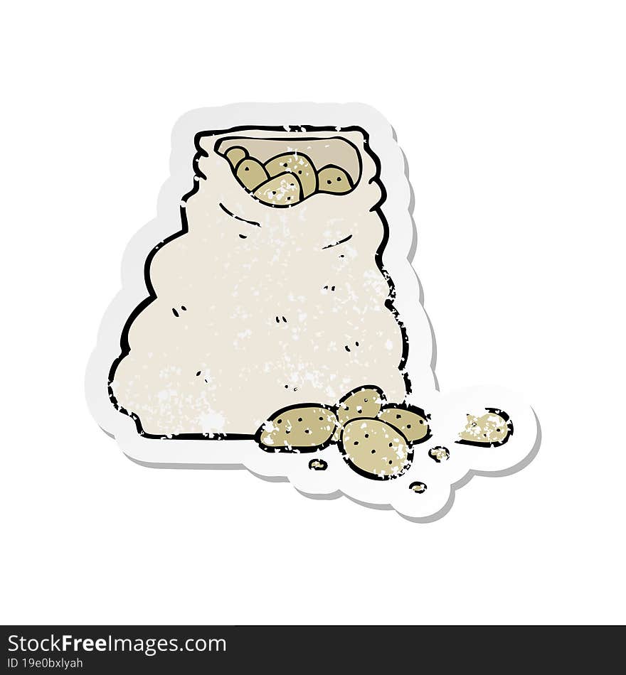 retro distressed sticker of a cartoon sack of potatoes