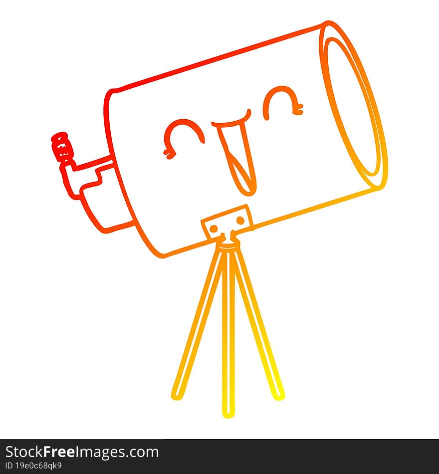 warm gradient line drawing cartoon telescope with face