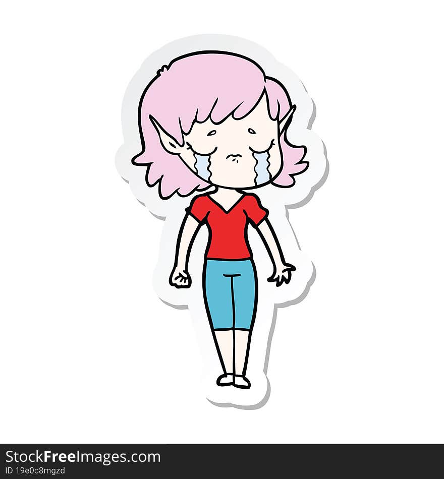 Sticker Of A Crying Cartoon Elf Girl