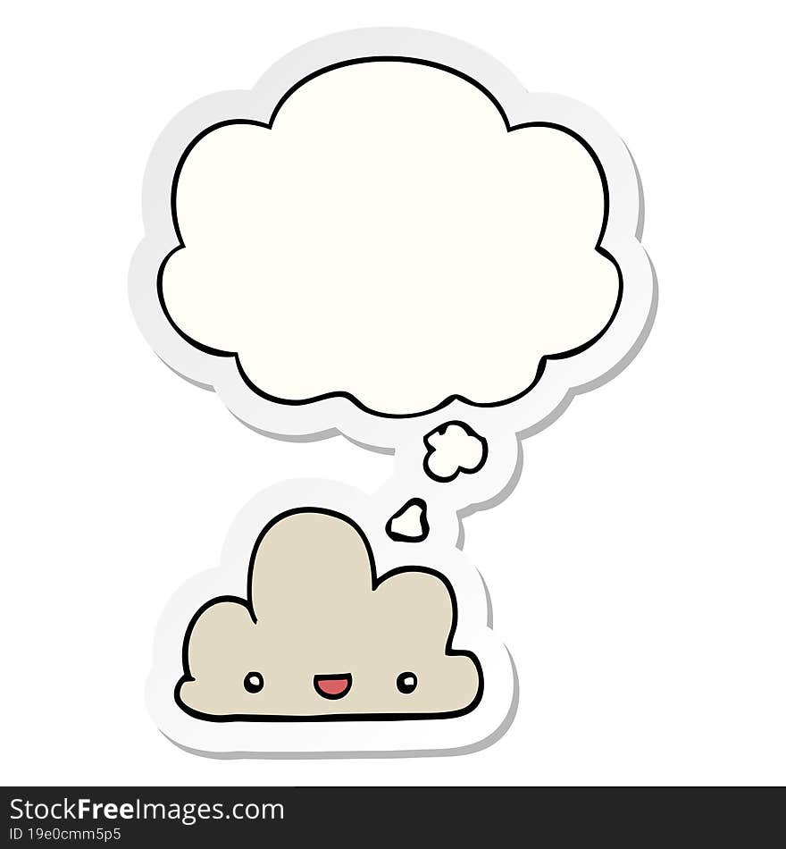 Cartoon Tiny Happy Cloud And Thought Bubble As A Printed Sticker