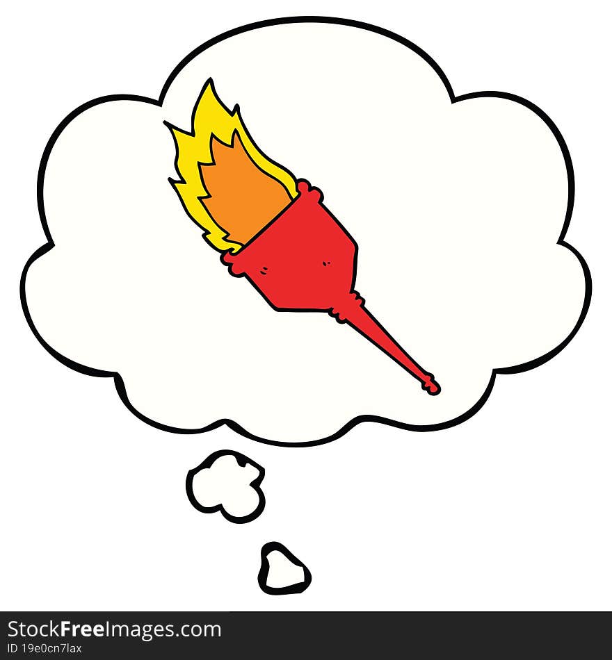 Cartoon Flaming Torch And Thought Bubble