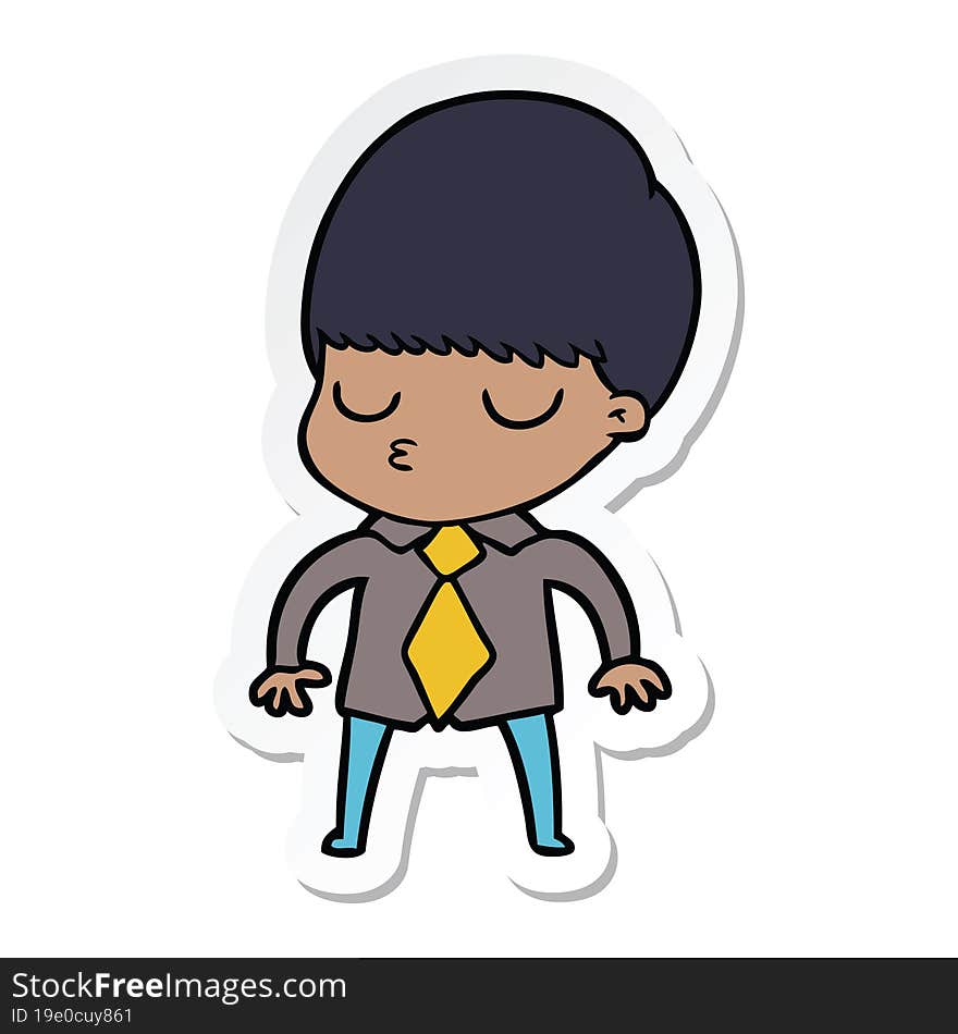 sticker of a cartoon calm boy