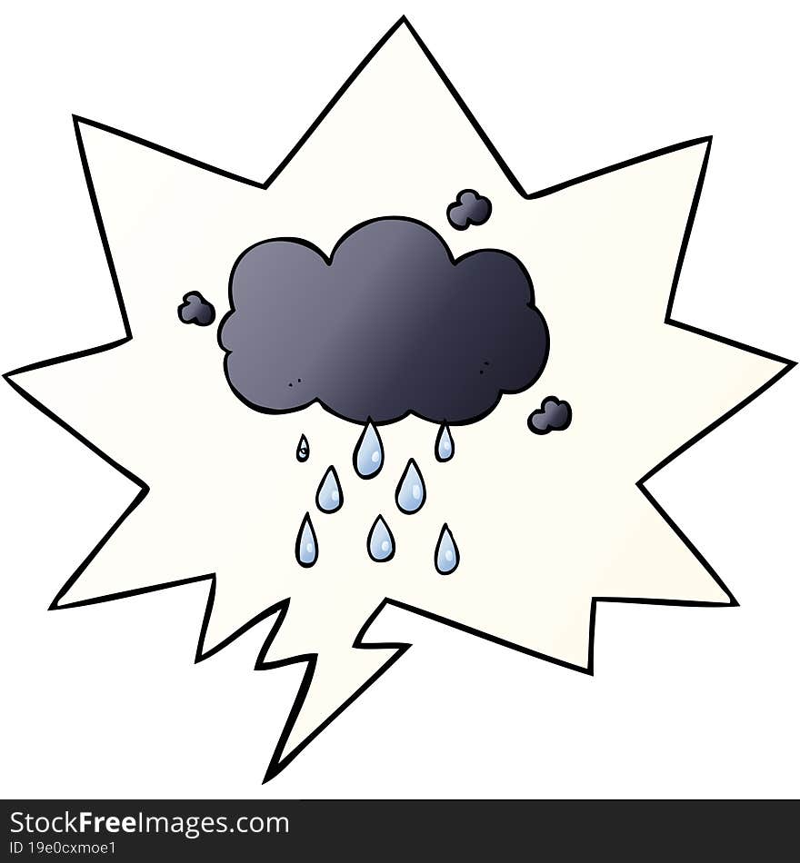 cartoon cloud raining and speech bubble in smooth gradient style