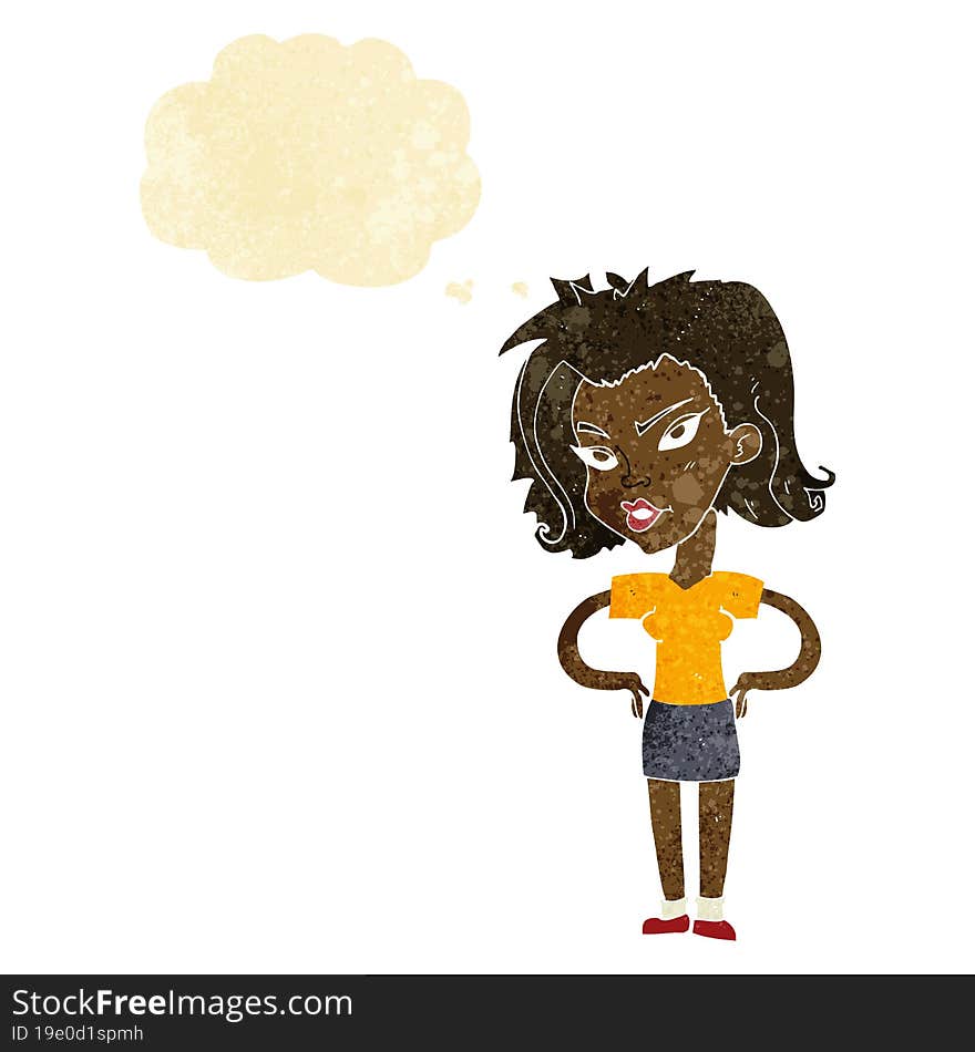 Cartoon Woman With Hands On Hips With Thought Bubble