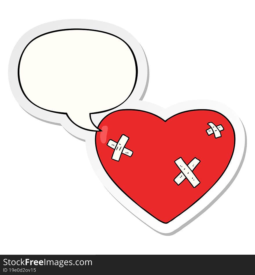 cartoon beaten up heart and speech bubble sticker