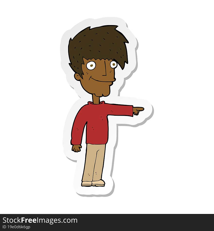 Sticker Of A Cartoon Happy Man Pointing