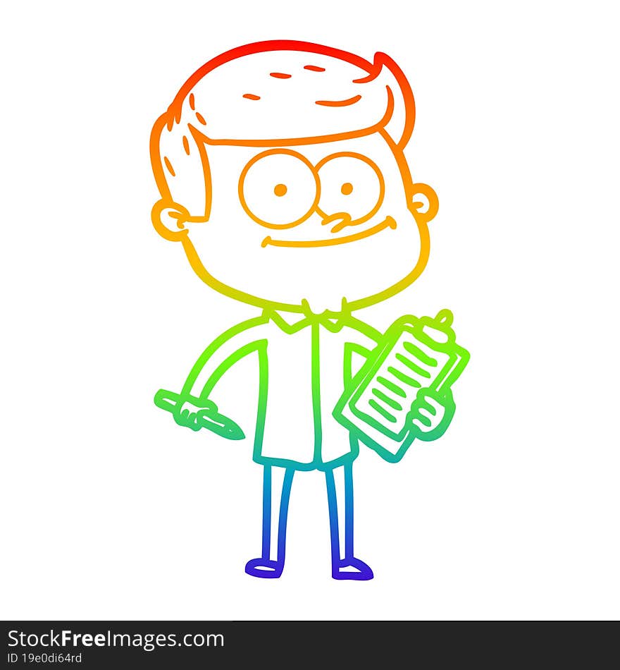 rainbow gradient line drawing cartoon happy salesman