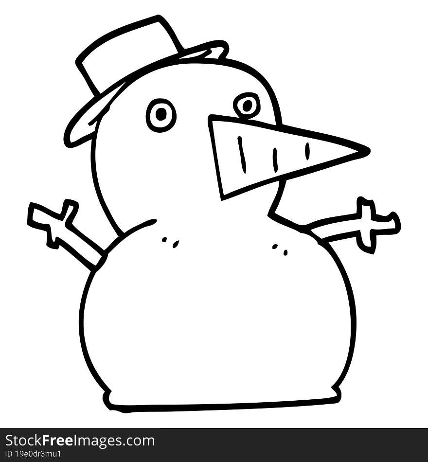 line drawing cartoon funny snowman