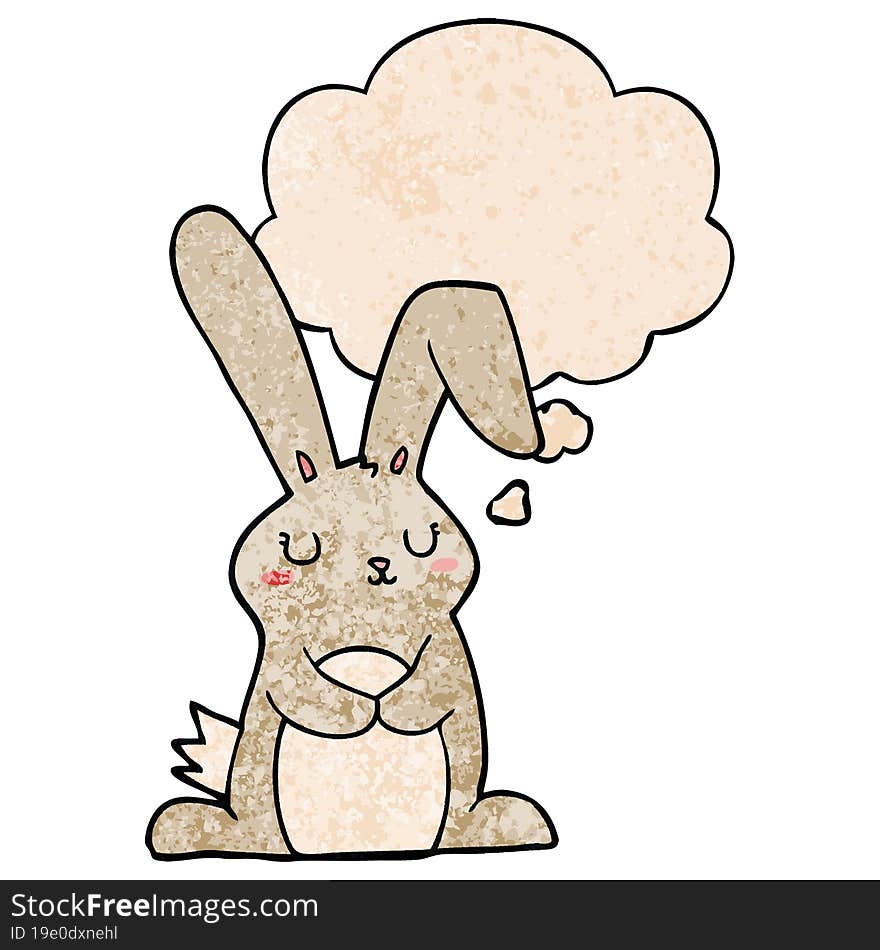 Cartoon Rabbit And Thought Bubble In Grunge Texture Pattern Style