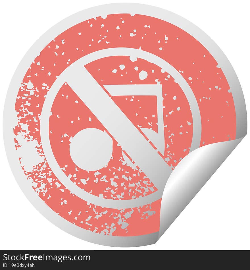 distressed circular peeling sticker symbol no music sign