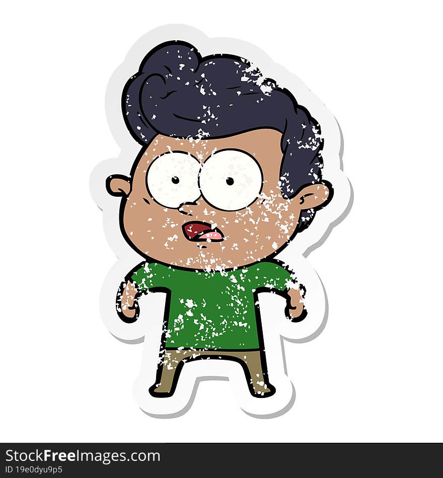 Distressed Sticker Of A Cartoon Staring Man