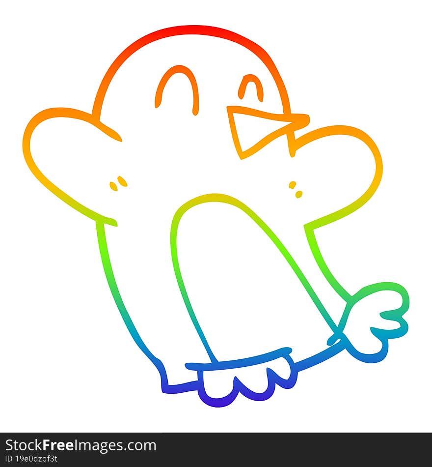 rainbow gradient line drawing cartoon christmas penguin