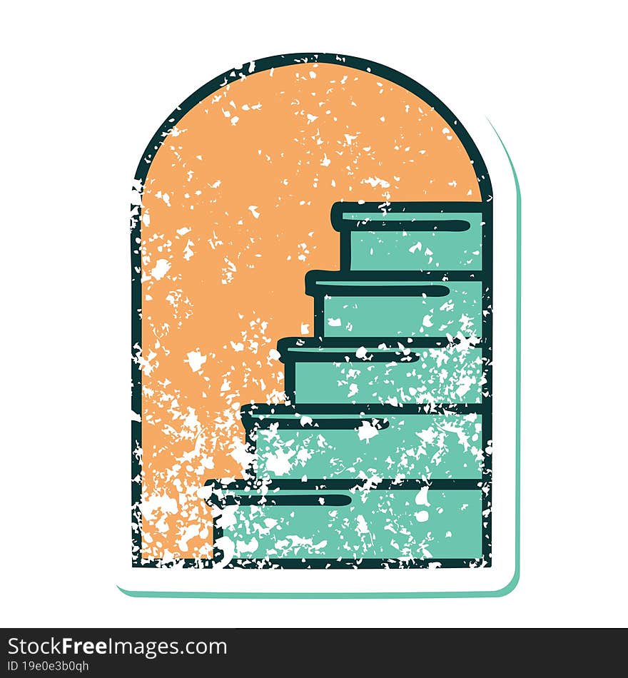 distressed sticker tattoo style icon of a doorway to steps