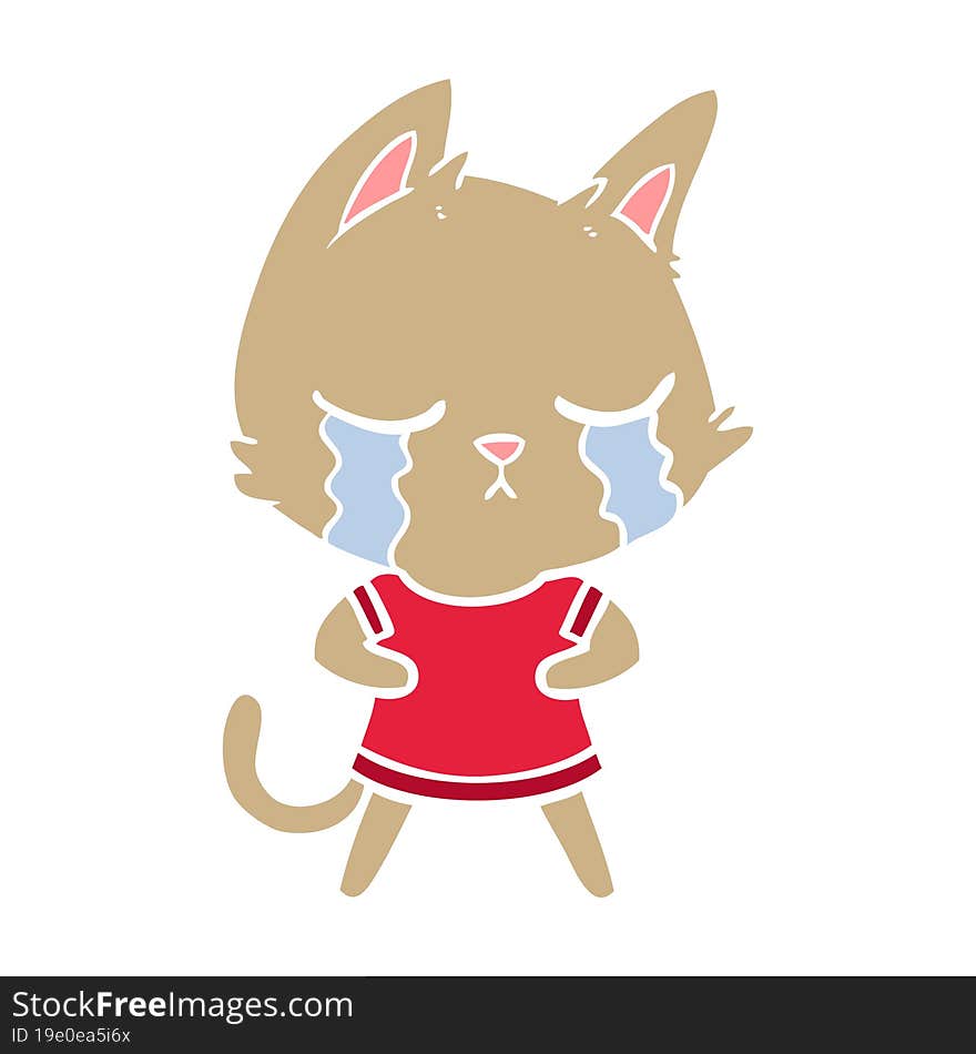 Crying Flat Color Style Cartoon Cat