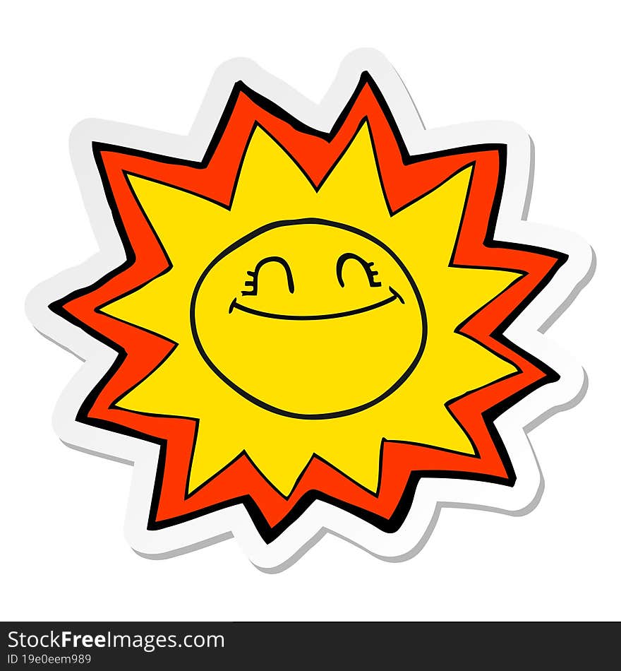 sticker of a happy cartoon sun