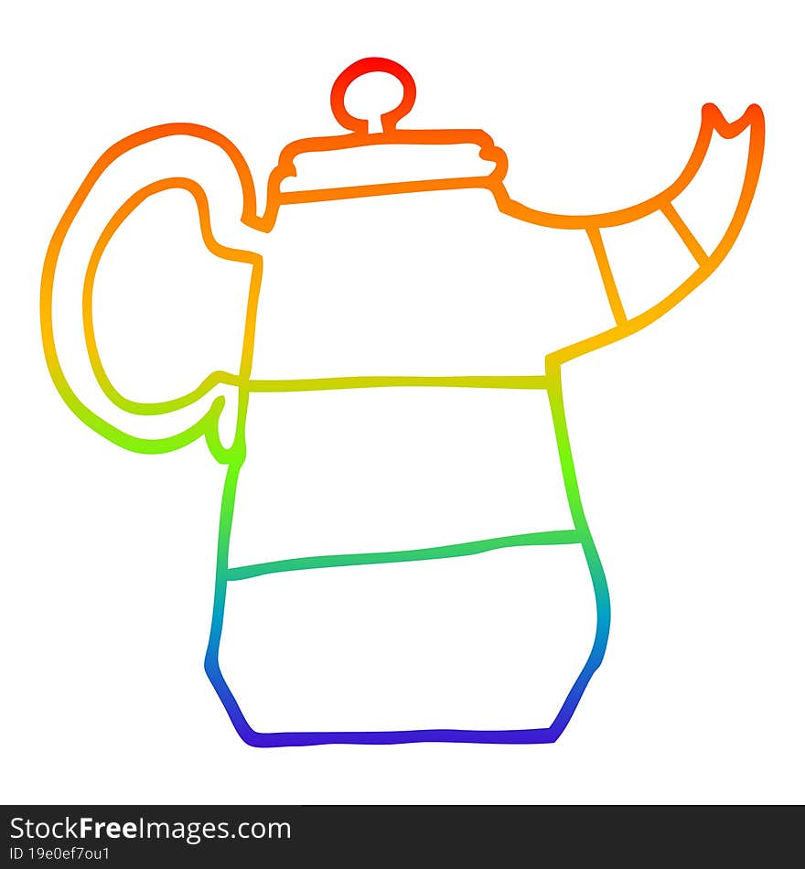 rainbow gradient line drawing of a cartoon old kettle