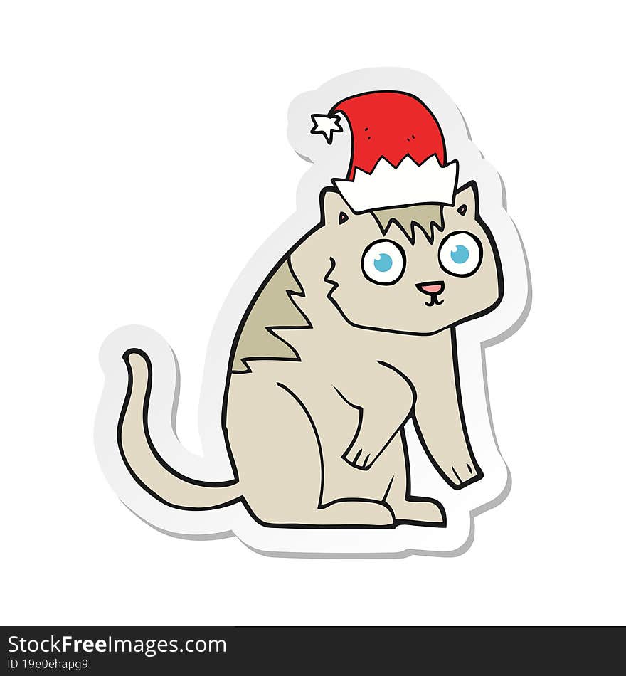 sticker of a cartoon cat wearing christmas hat