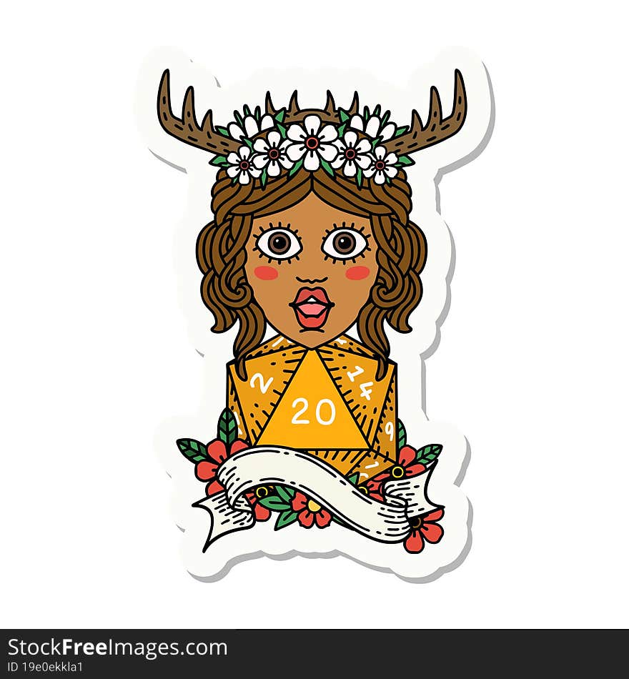 sticker of a human druid with natural twenty dice roll. sticker of a human druid with natural twenty dice roll