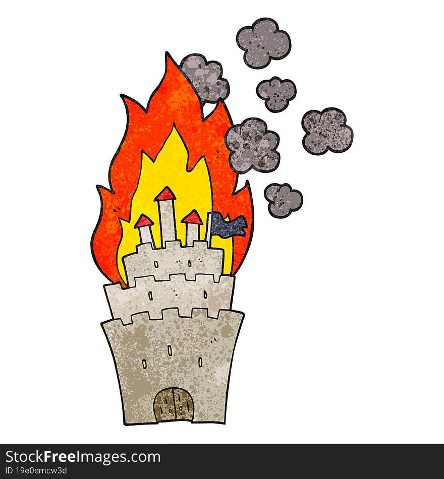 textured cartoon burning castle