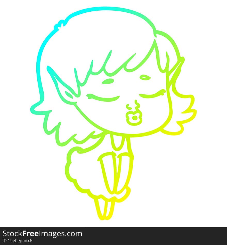 cold gradient line drawing pretty cartoon elf girl