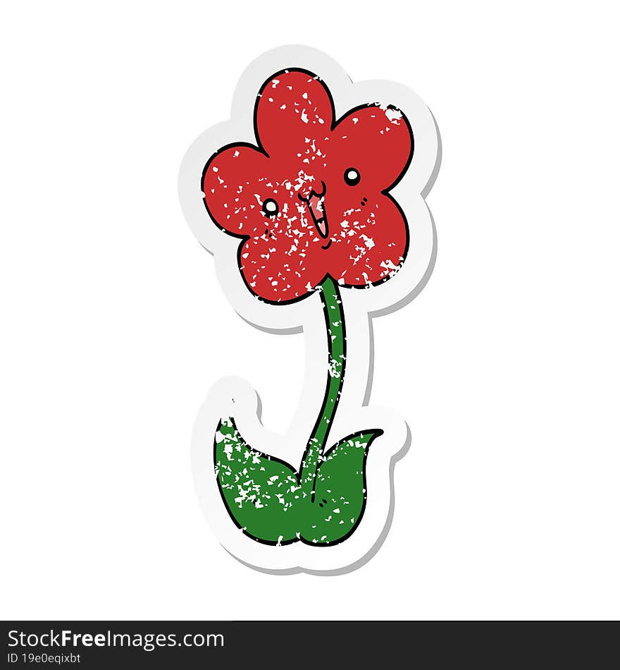 distressed sticker of a cartoon flower