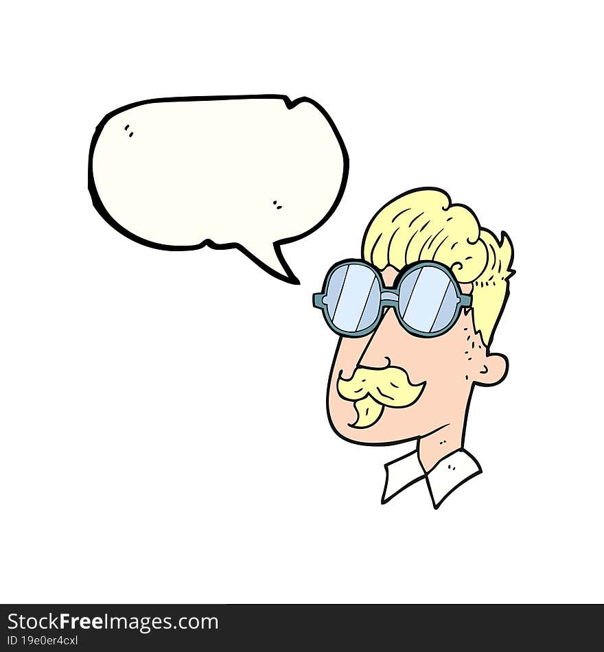 Speech Bubble Cartoon Man With Mustache And Spectacles