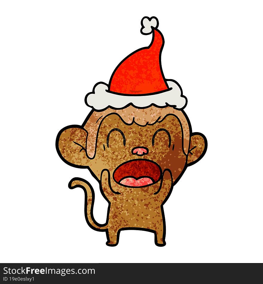 shouting textured cartoon of a monkey wearing santa hat