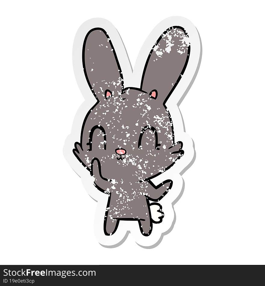 Distressed Sticker Of A Cute Cartoon Rabbit