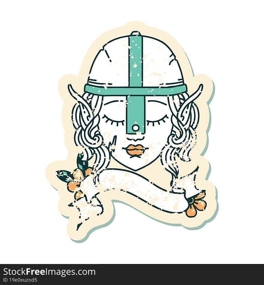 Retro Tattoo Style elf fighter character face. Retro Tattoo Style elf fighter character face