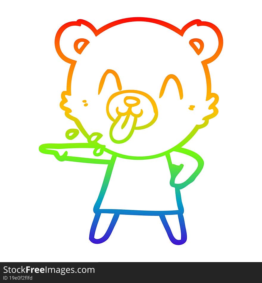 rainbow gradient line drawing rude cartoon bear pointing