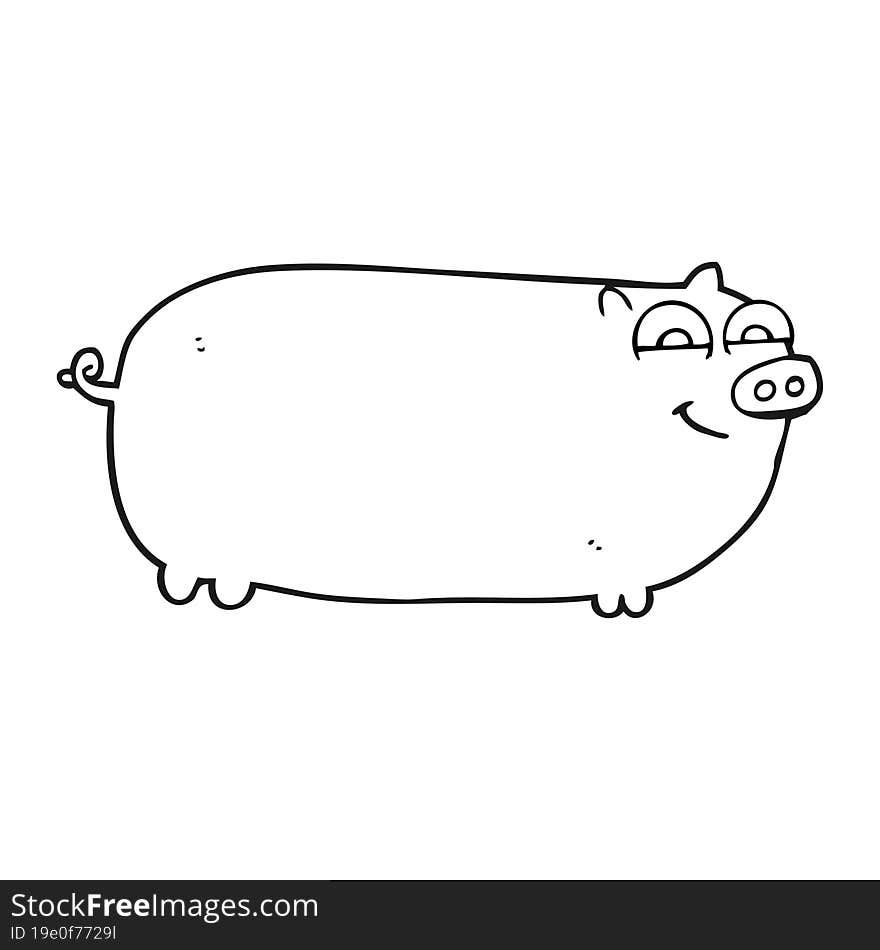 freehand drawn black and white cartoon pig